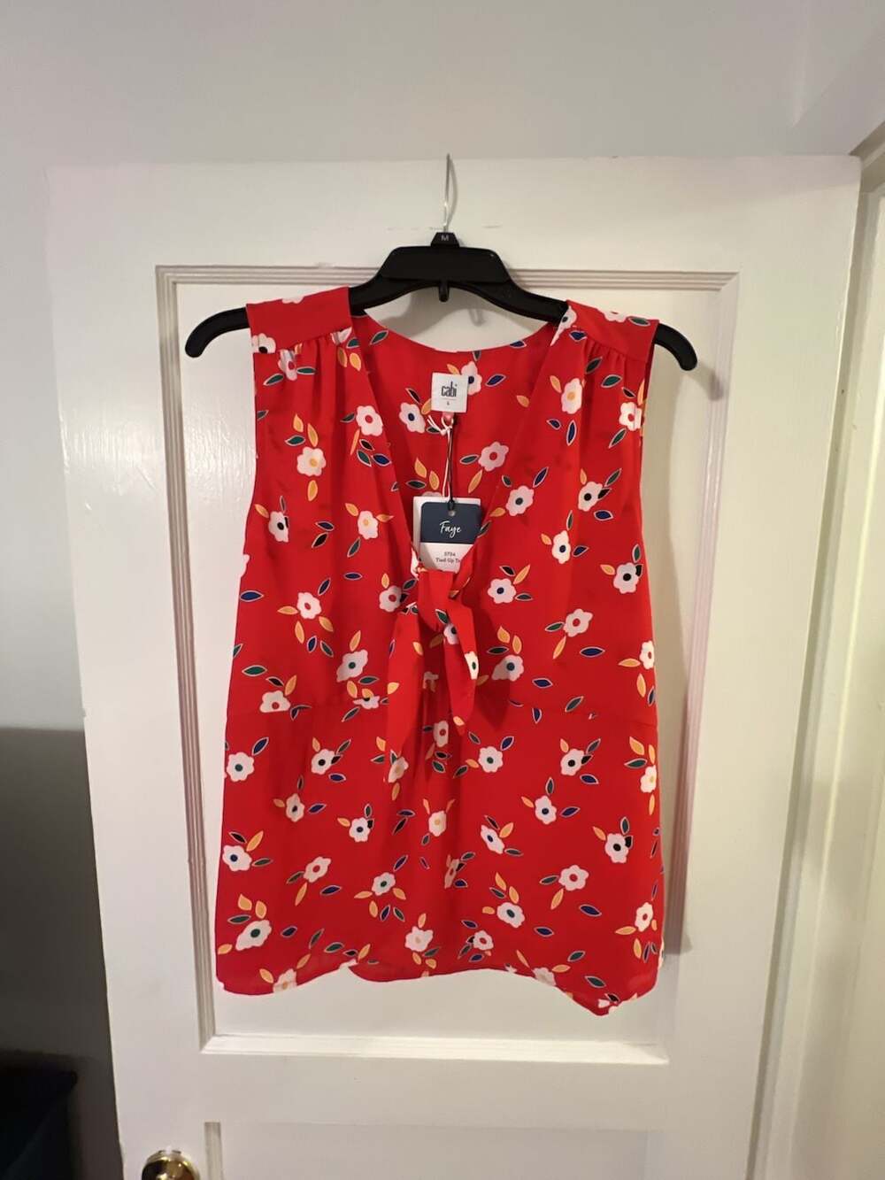 Cabi Faye Tied-Up Top 5734 Red Cartoon Floral Tank